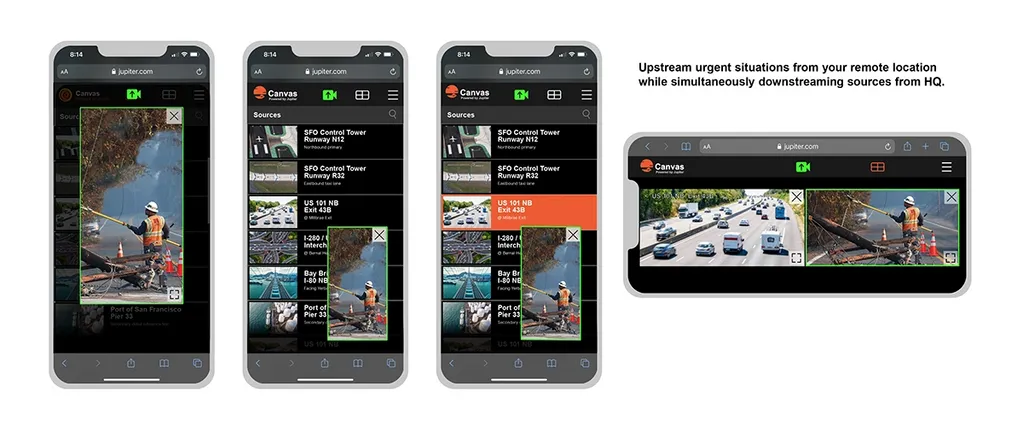 Canvas mobile interface showing multiple phone and tablet views